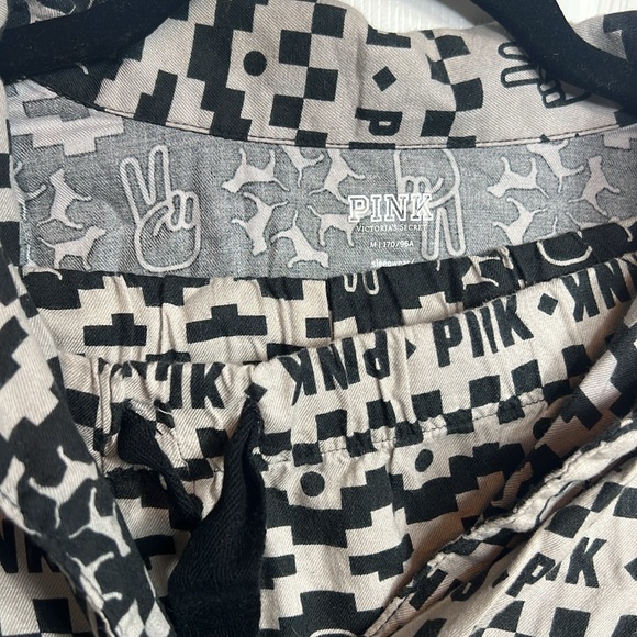 Pajamas button up shirt with pants PINK size M color black and gray - Picture 2 of 6